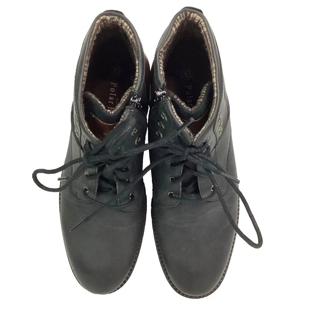 Polar Fox Patrick Boots - Men's Sz 10 - Black & Brown Leather - Lace-Up + Zipper